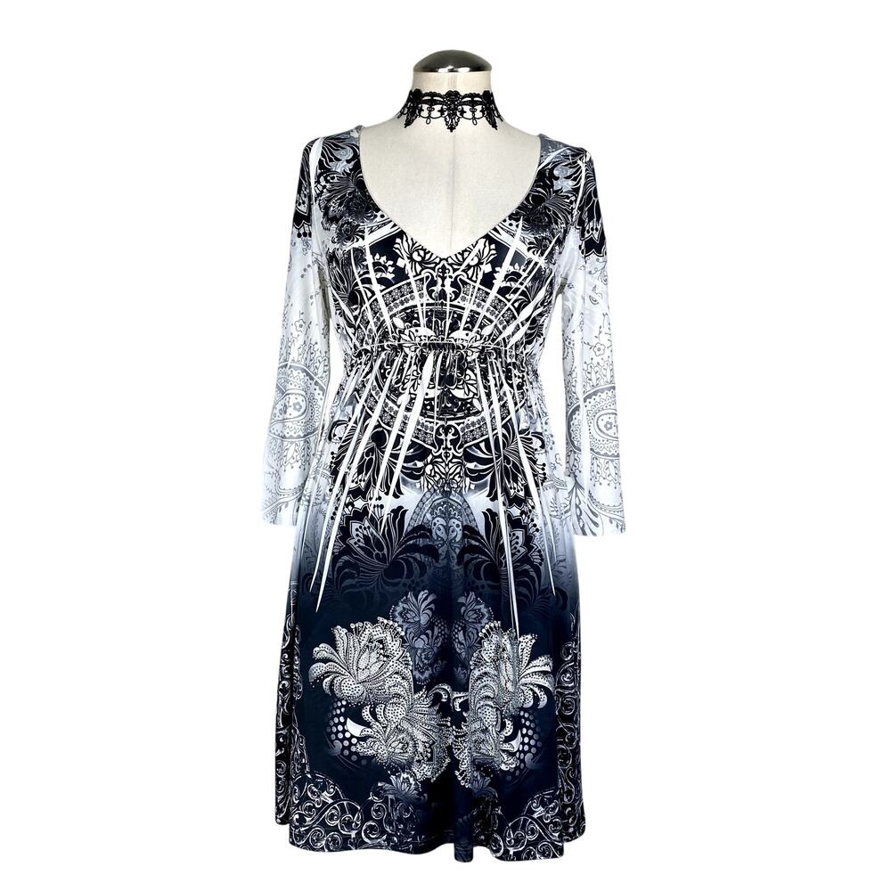 Vtg Y2k Sara Mode Rhinestone Floral Dyed Goth Whimsigoth Grunge Boho Dress